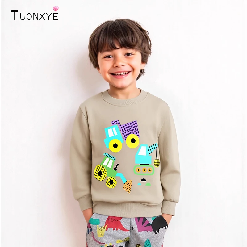 TUONXYE Kids Costumes Cartoon Excavator Vehicle Baby Sweatshirts New Spring Autumn Children Long Sleeve Clothing For Boys Tops