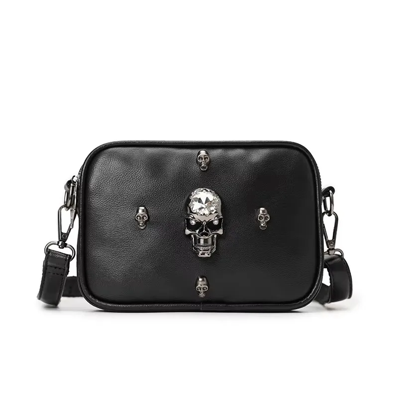 Fashion Skull Bags Men's Punk Rivets Envelope Handbag Clutch Purse Bag for Boys Luxury Brand Leather Bag sss-grade Bolsas  Large