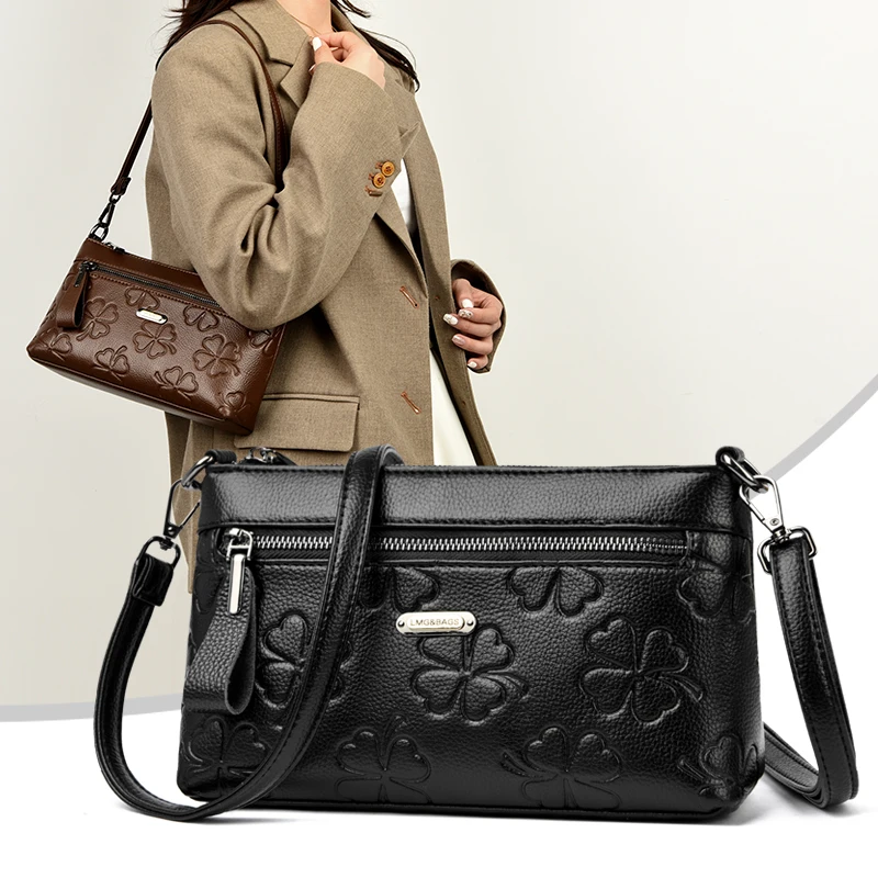 NewFashion Solid Color Leather Crossbody Bag Women Classic Zipper Purse with Multi-pockets Ladies Casual Daily Commuter Handbag