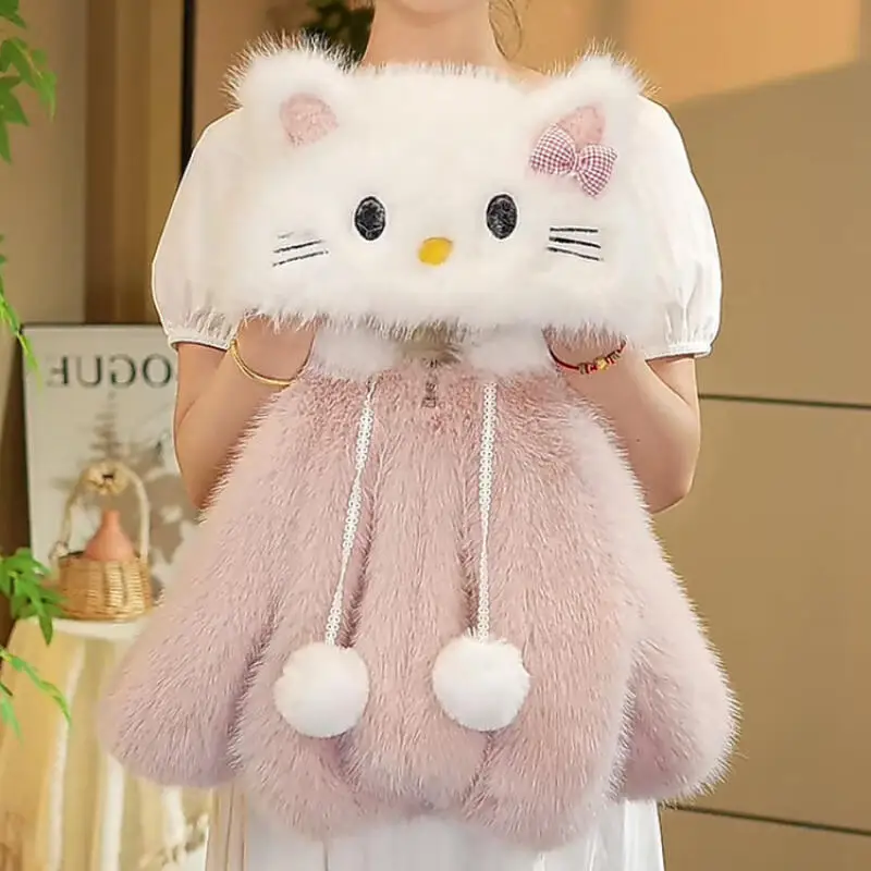 

Популярное пальто Sanrio для девочек «Hello Kitty Kawaii», зимнее студенческое пальто на флисовой подкладке, утепленные топы из искусственного меха, детская одежда, новый стиль