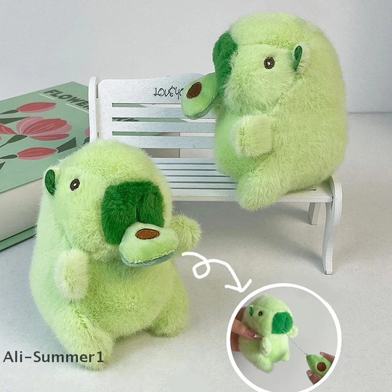 귀여운 만화 아보카도 카피바라 펜던트 줄 당기면 진동하는 카피바라 봉제 인형 가방 장식품 키체인 데스크탑 인형