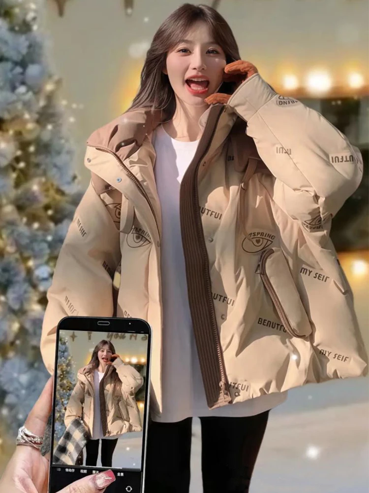 

Ultra-Thin Women's down Cotton Jaet Winter Warm Thiened Loose Sle Bread Coat Korean Version Commute Sle Hooded