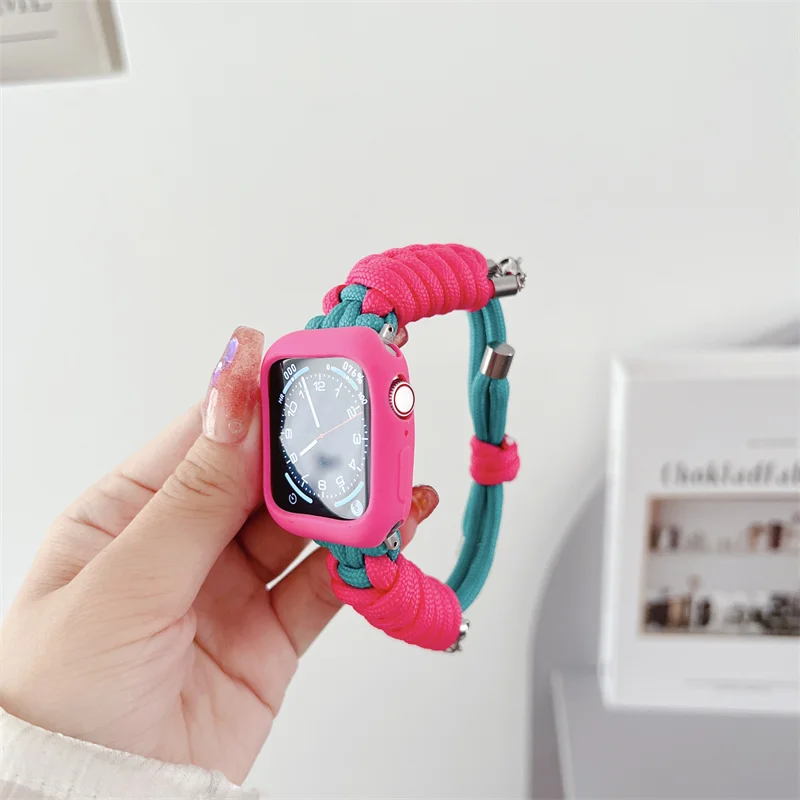 New Korea Case+Strap 49mm For Apple Watch 45 40 41 38 40 44mm Correa Men Women Watchband For iwatch 8 SE 7 6 Umbrella Rope Band