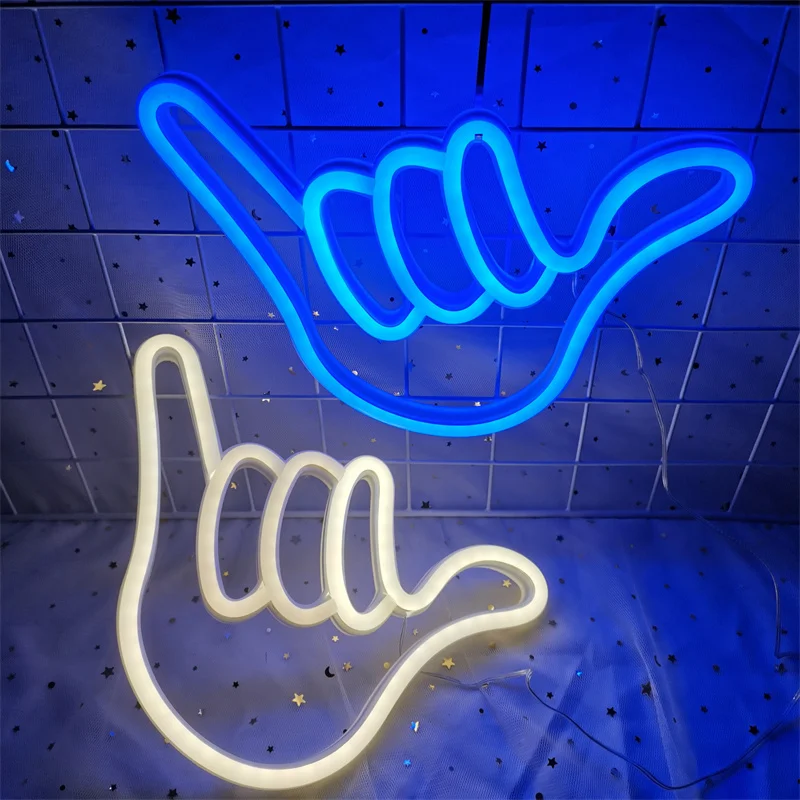 Led Neon Wall Decoration I Love You Peace Gesture Finger Night Light Bedroom Living Room for Christmas Birthday Days Bar Decor