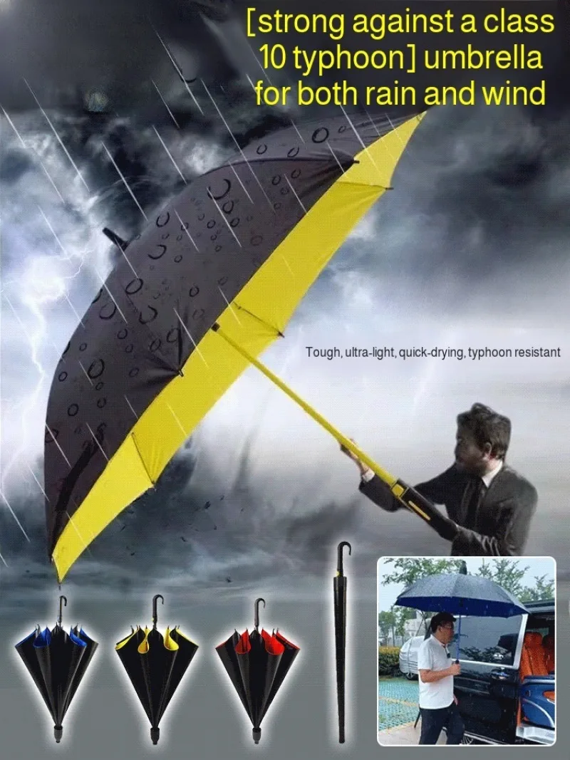 Paraguas recto con mango largo, paraguas reforzado antiviento grande y lluvia pesada, dosel grande, alta durabilidad, día lluvioso