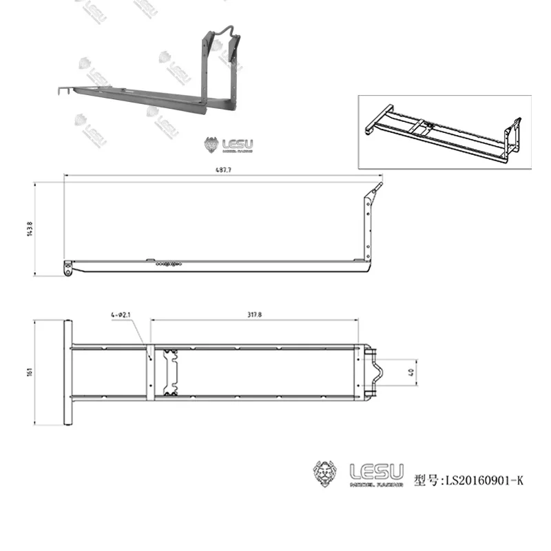 LESU RC model Metal 1/14 Trailer Rack Part for DIY TGS 8*8 Roll On/Off Hydraulic RC Dumper Truck  Accessories  TH16846