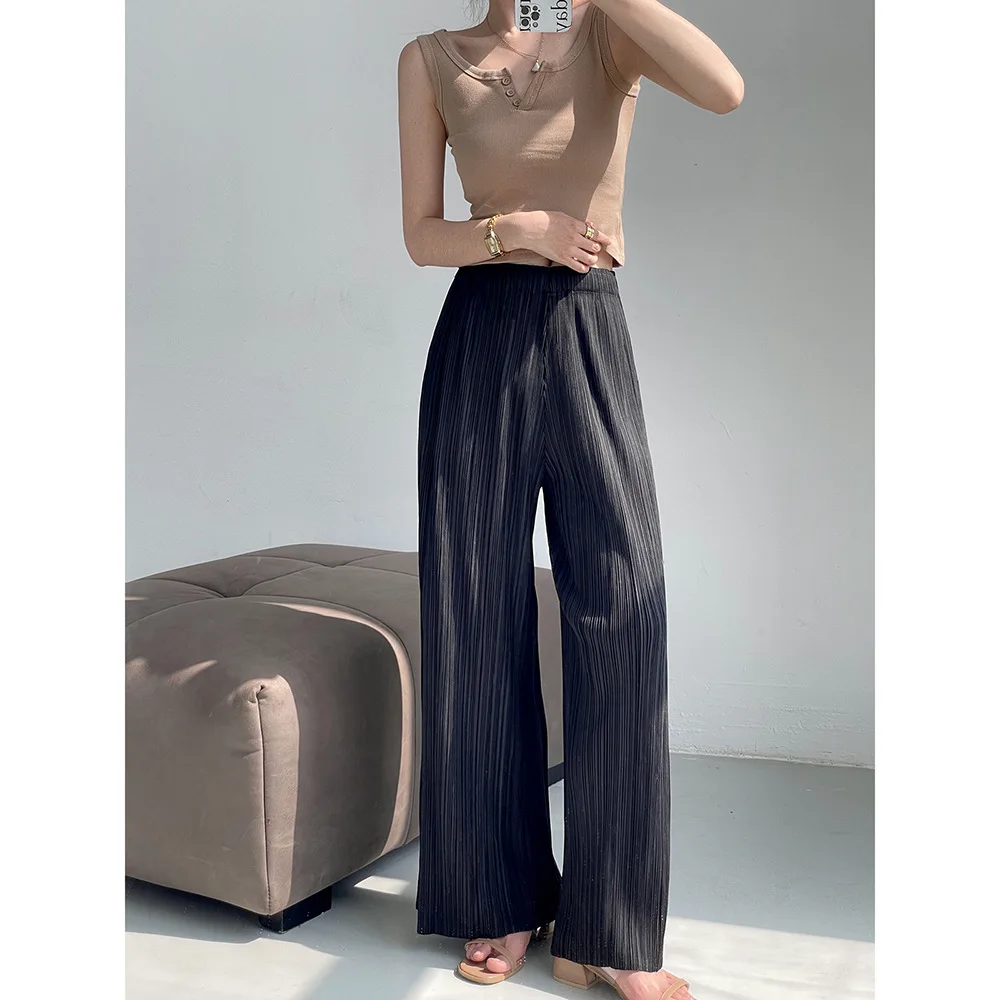 

Miyake Pleated Summer Women's Wide Leg Pants Fashion Sagging Loose Spliced Casual Pants Women's High Grade Black Pants