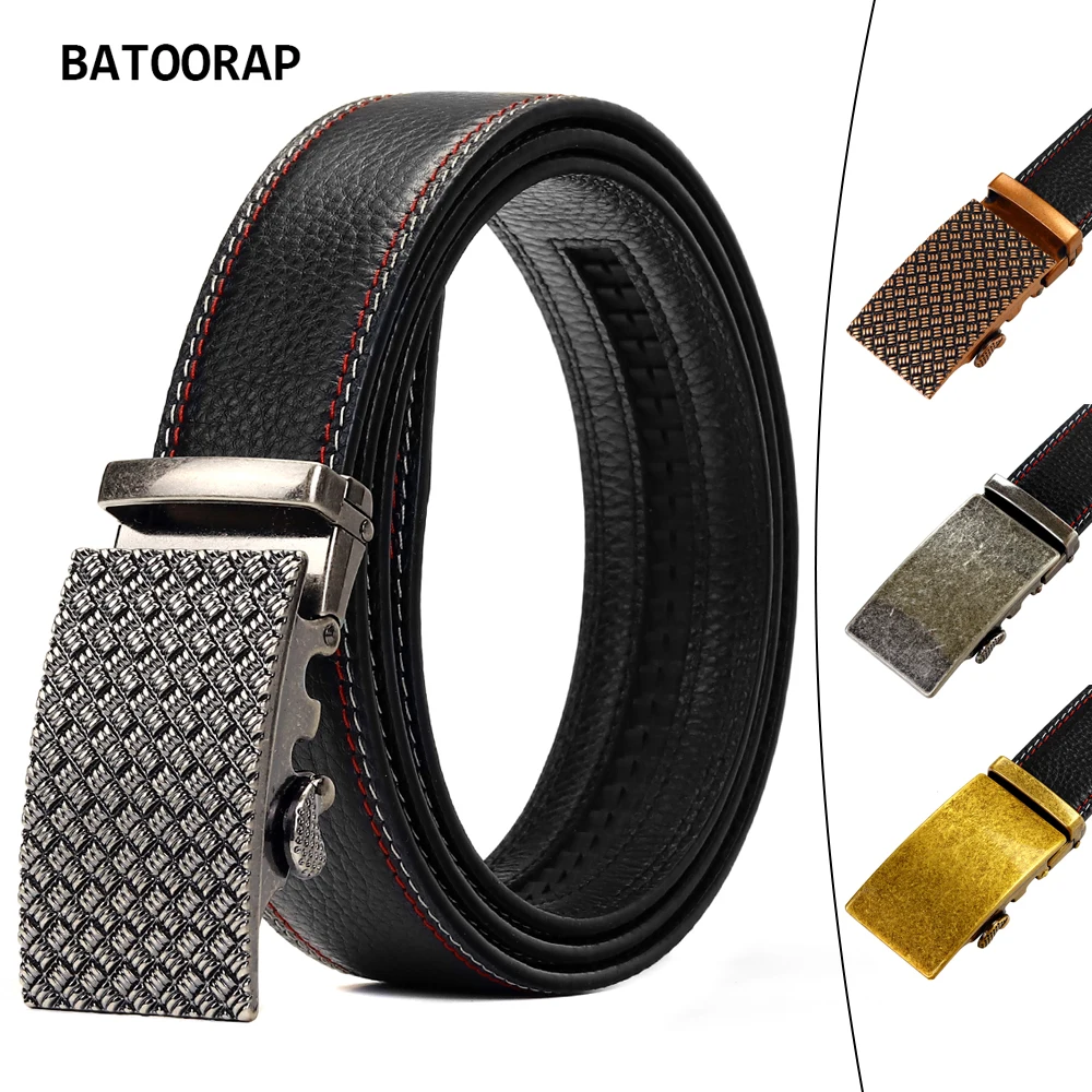 

BATOORAP Belt for Men Black Quality Leather Alloy Automatic Buckle Fashion Luxury Belt Male Trouser Strap 110cm-130cm