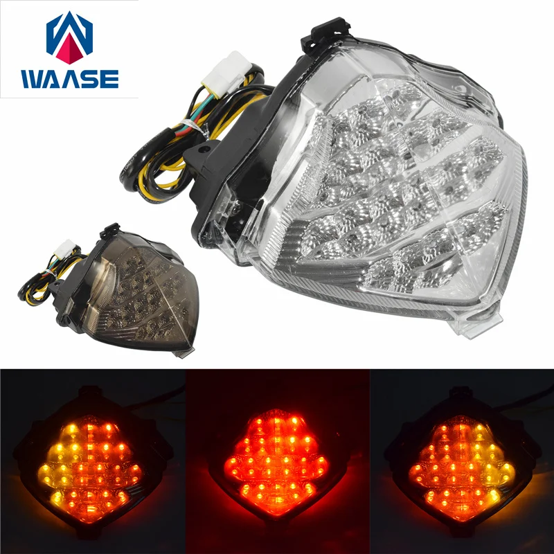 WAASE Chrome Led Rear Taillight Tail Brake Turn Signals Indicator Integrated Light For YAMAHA YZF R1 RN12 2004 2005 2006