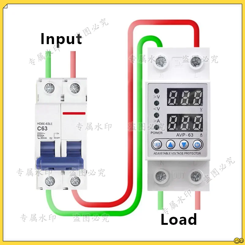 220V-240V Adjustable Over Voltage Under Voltage Reclosing Protector Relay Limit Over Current Protection Dual Digital Display