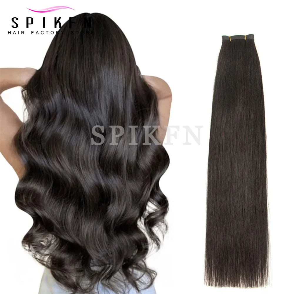 

Natural Black Long Tape Weft Hair Extensions Thin PU Skin Weft Human Hair Weaves Natural Straight Invisible Hair Bundle No Glue