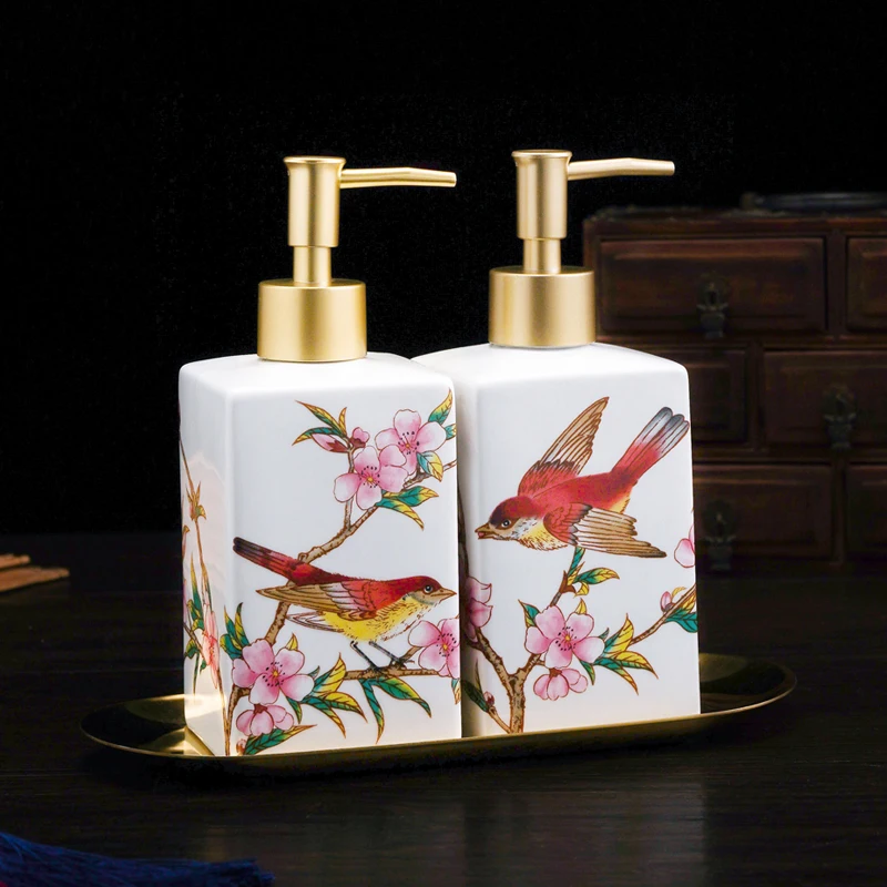 Creative Flower Bird Ceramic Emulsion Shampoo Bottle Pressing Hotel Lotion Bottle Soap Dispenser Container Bathroom Accessories