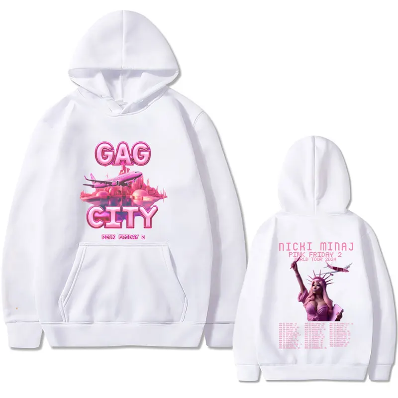Nicki Minaj GAG CITY Pink Friday 2 Tour 2024 Print Hoodie Men Women Hip Hop Oversized Sportswear Male Fashion Vintage Streetwear