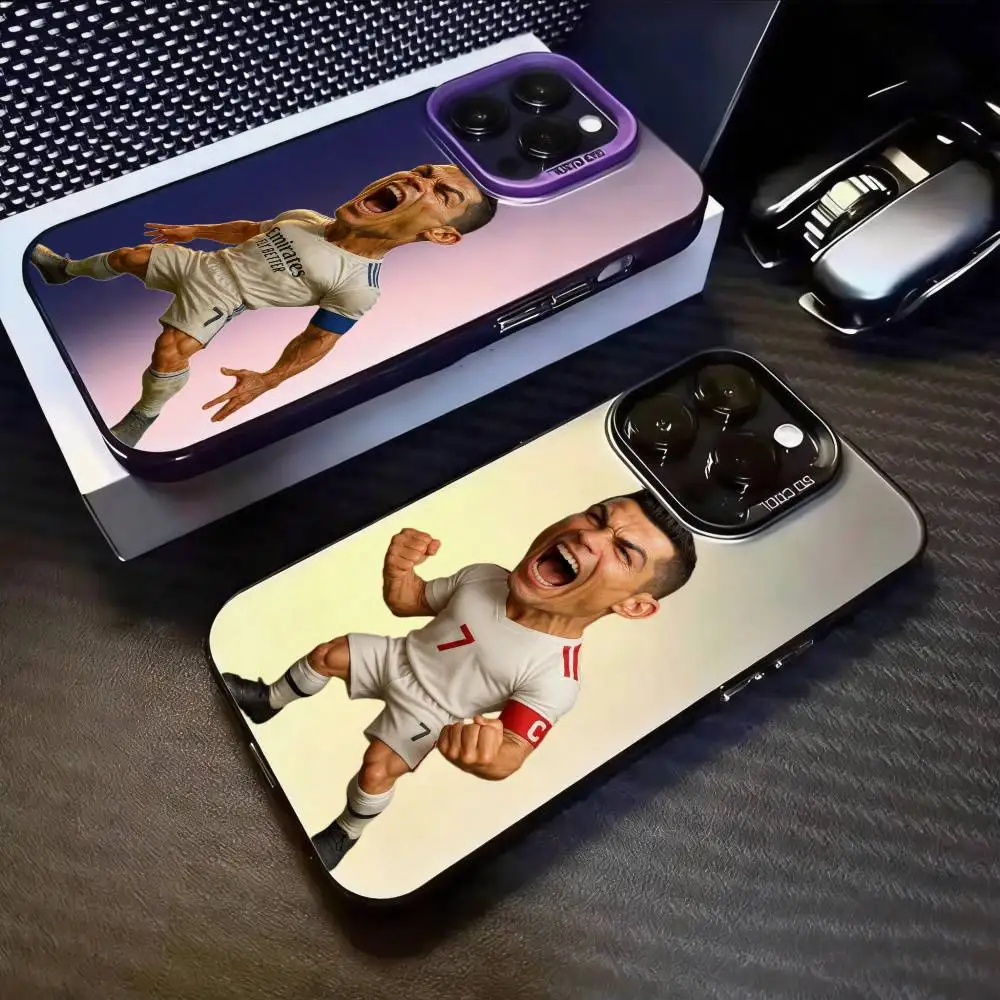 Capa de Telefone Luxuosa e à Prova de Quebra com Impressão do Superastro do Futebol CR7 para iPhone 11/12/13/14/15/16/17 Plus, Pro, Pro Max e Air
