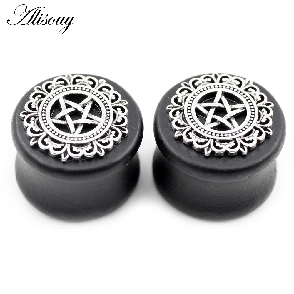 Alisouy 2pcs 8-20mm Star Flower Crystal Natural Wood Ear Tunnels Plugs Expander Stretchers Gauges Earrings Piercing Body Jewelry