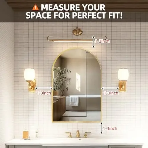 Arched Medicine Cabinet Mirror No Assembly Needed Bathroom Mirror with Storage Recessed or Surface Mount Options (Gold view 5