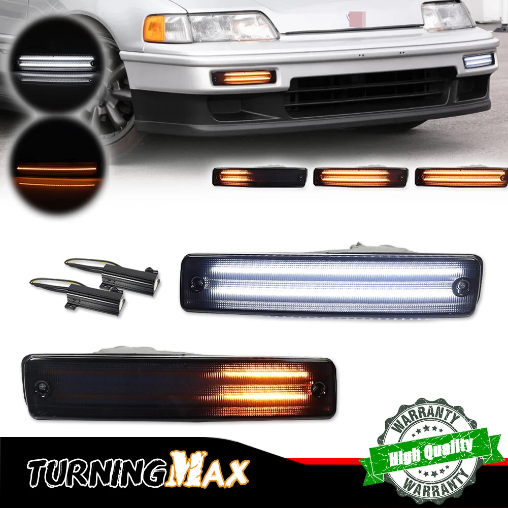 

2 шт. прозрачные/дымчатые линзы DRL указатель поворота с янтарными светодиодными фонарями для Honda CR-X CRX 1990-1991 гг.