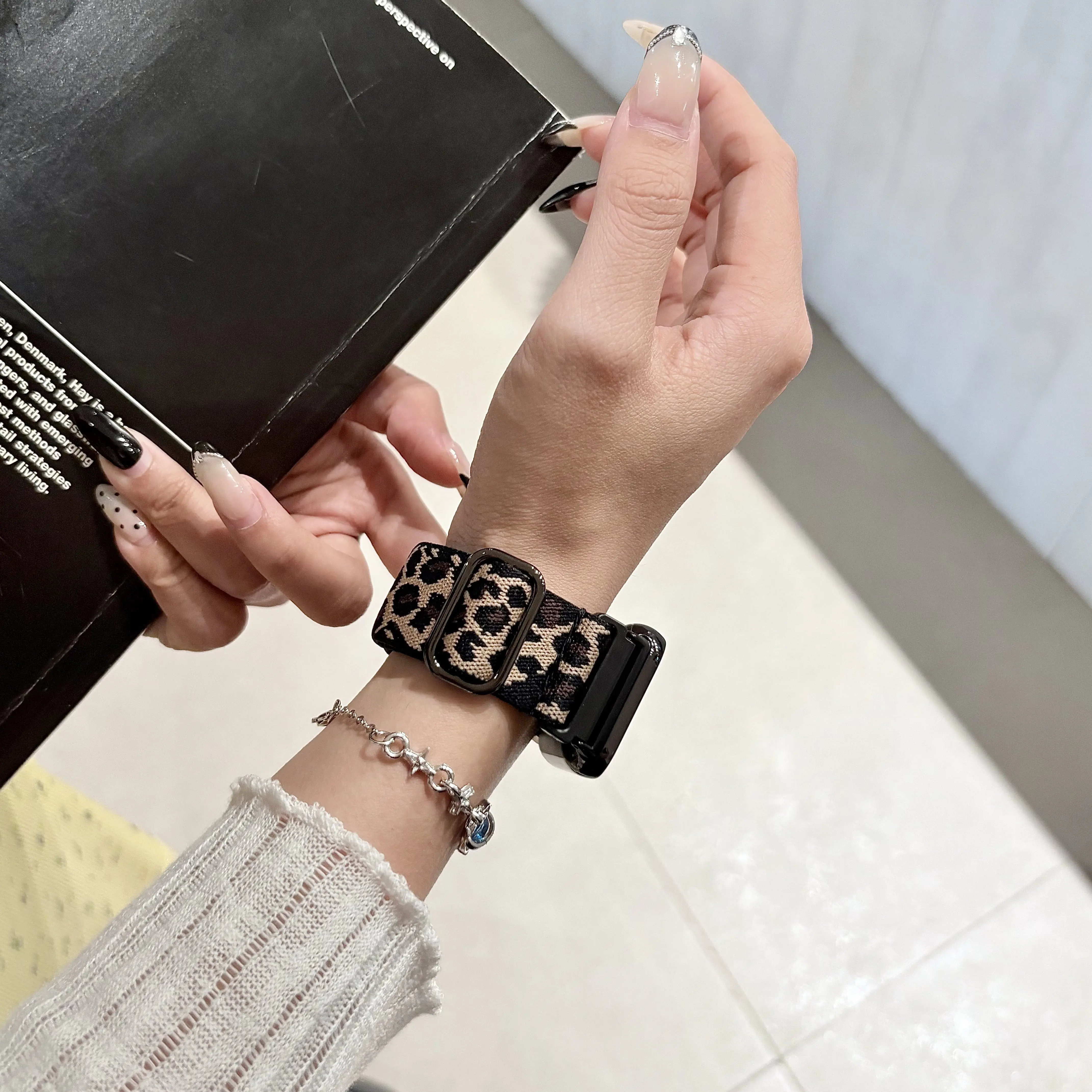 Leopard Print Nylon Elastic Strap Compatible with Xiaomi Mi Band 8 Pro/Redmi Watch 4, Quick Release Replacement Sports view 3