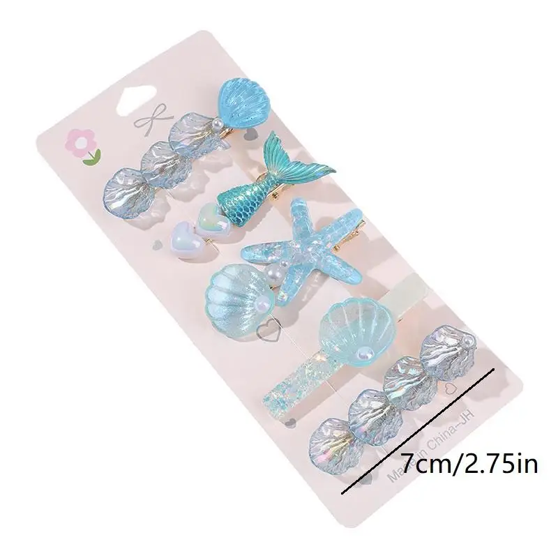 5-teiliges Set Muschel-Seestern-Haarspangen, Meerjungfrauen-Haarnadeln, Sommer-Strand-Haaraccessoires für Mädchen – Detail 2
