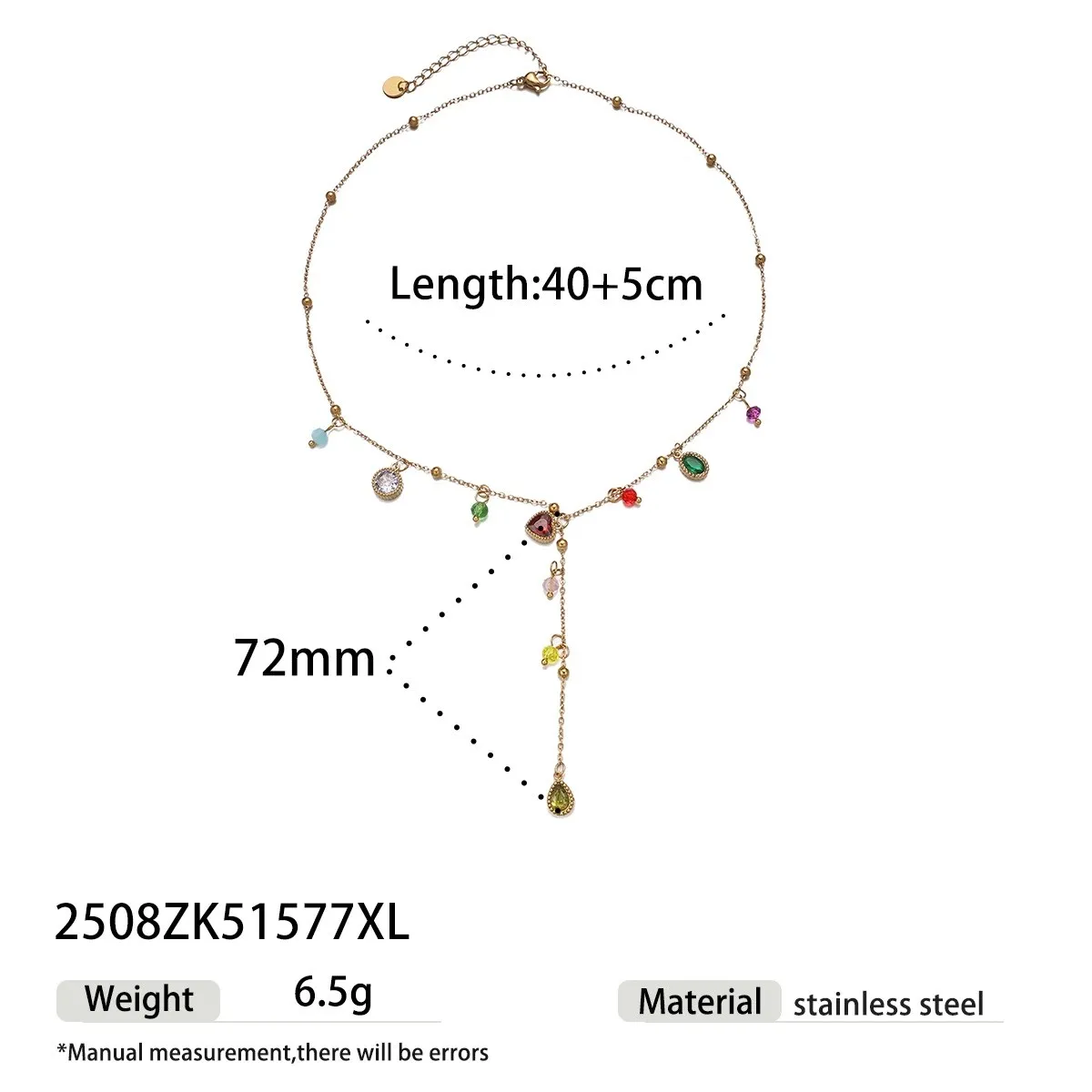 Edelstahl-Halskette mit farbigem Zirkon und Quaste, luxuriöse lange Halskette mit herzförmigem Perlenanhänger, Zirkon-Quaste, nicht verblassender Schmuck – Detail 9
