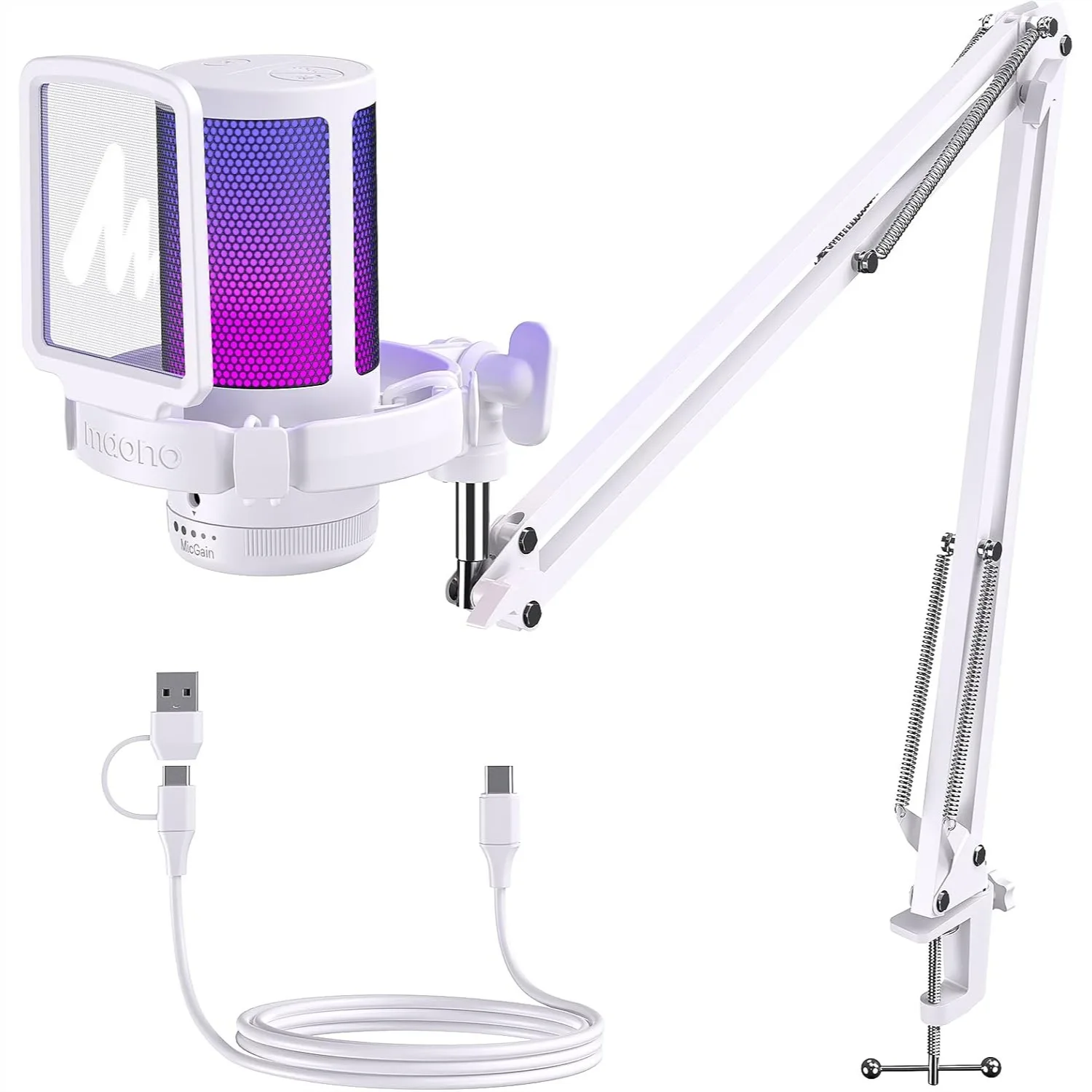 

USB Gaming Microphone With Noise Cancellation And Boom Arm For PC Streaming Podcast YouTube Twitch Discord PS5 PS4