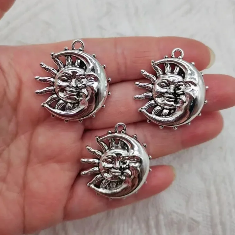 5pcs Charming Sun Moon 29x32mm Silver Pendant Antique Jewelry DIY Handmade Craftsmanship