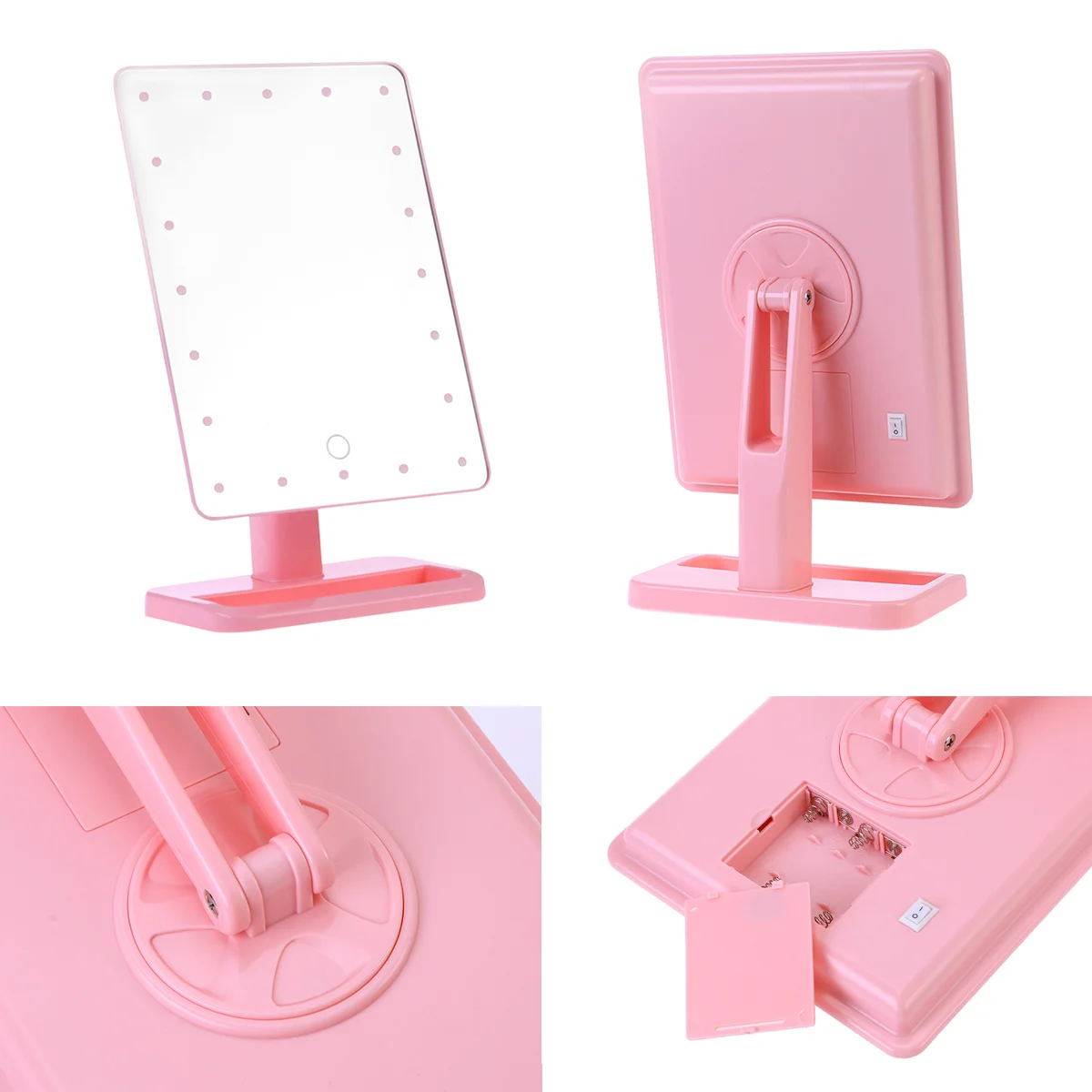 

20 LED Touch Screen Mirror Foldable Makeup Mirror LED Light Tabletop Makeup Accessory Bright Portable Pink
