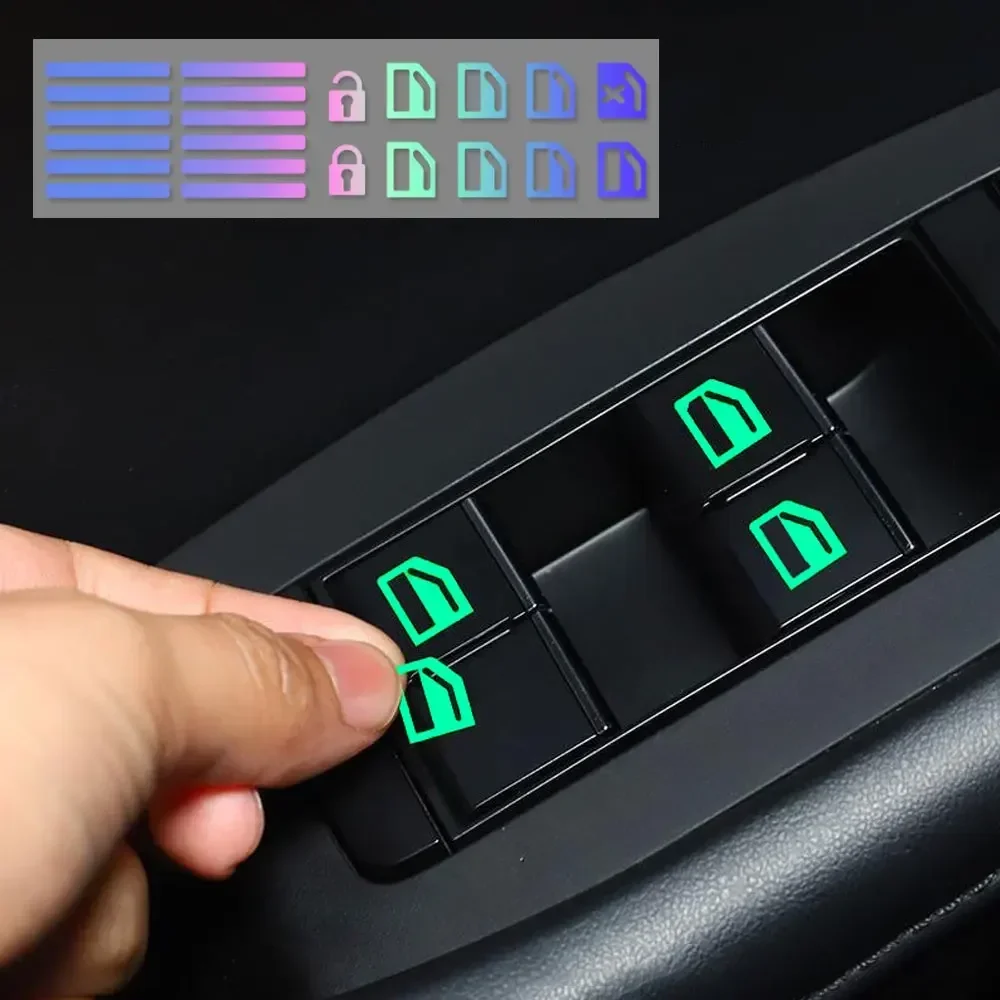 1Set Multicoloured Car Luminous Button Stickers Window Lifter Switch Decals Night Glowing Universal Auto Interior Stickers