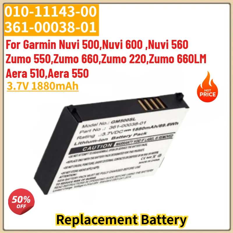 

High Quality 3.7V 1880mAh Battery 010-11143-00 for Garmin Aera 560 550 500 510, Zumo 220/600/650/660,660LM, Nuvi 500/510/550
