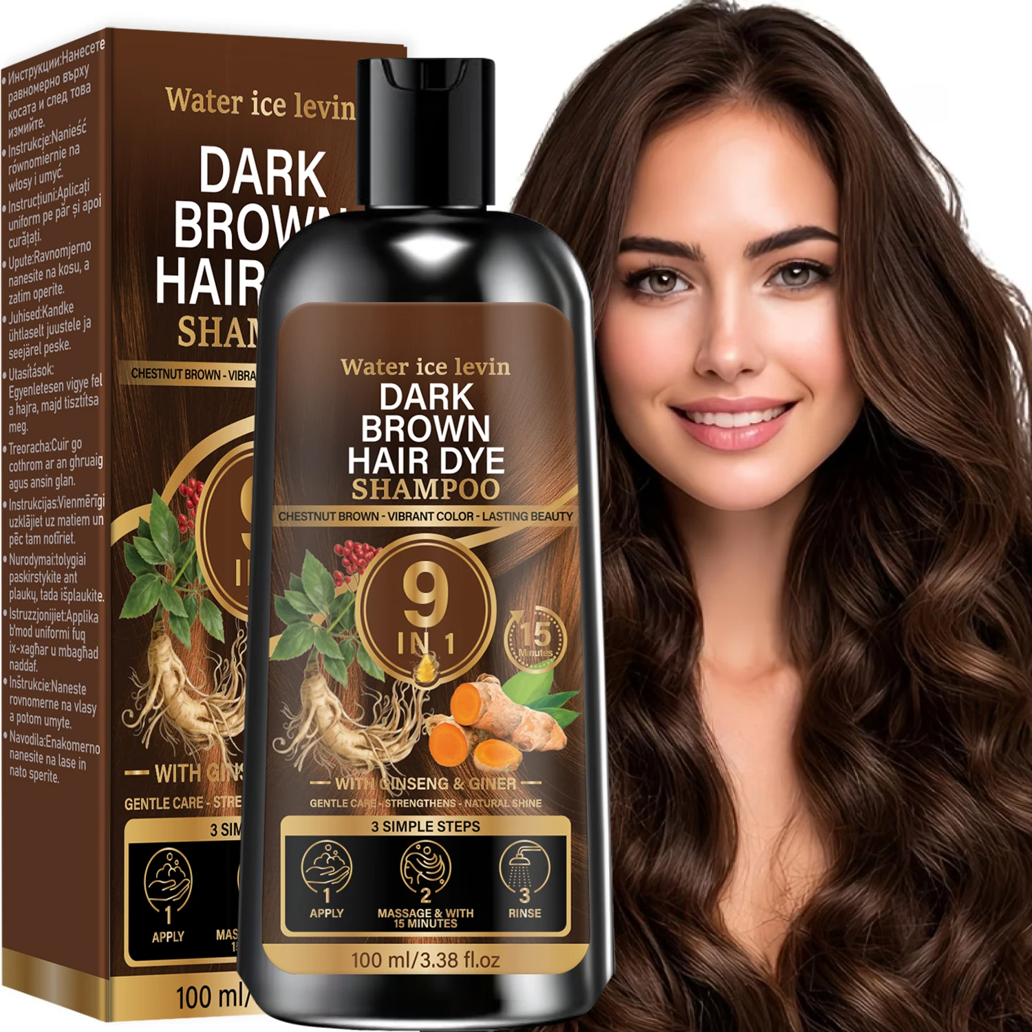 Brown Hair Dye Shampoo with Biotin & Keratin, Gentle Fast-Acting Color Shampoo with Ginseng for Shine