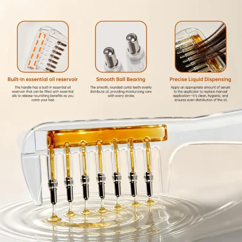 Unisex Transparent Essential Oil Applicator Massage Comb With Built-In Liquid Reservoir, Rolling Metal Teeth, Suitable For Women