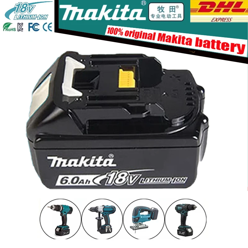 

00% Original Makita Battery, 6.0Ah 18V Rechargeable Battery for DHP489 DGA404 DDF487 DTD173 DAS180 HR140D Makita 18V Power Tool