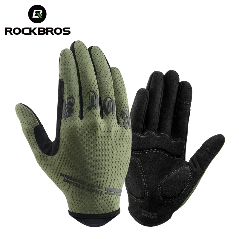 ROCKBROS-Luvas De Ciclismo De Dedo Completo, Tela De Toque, SBR, Absorção De Choque, Anti-Slip, Conforto, MTB, Bicicleta, Verão