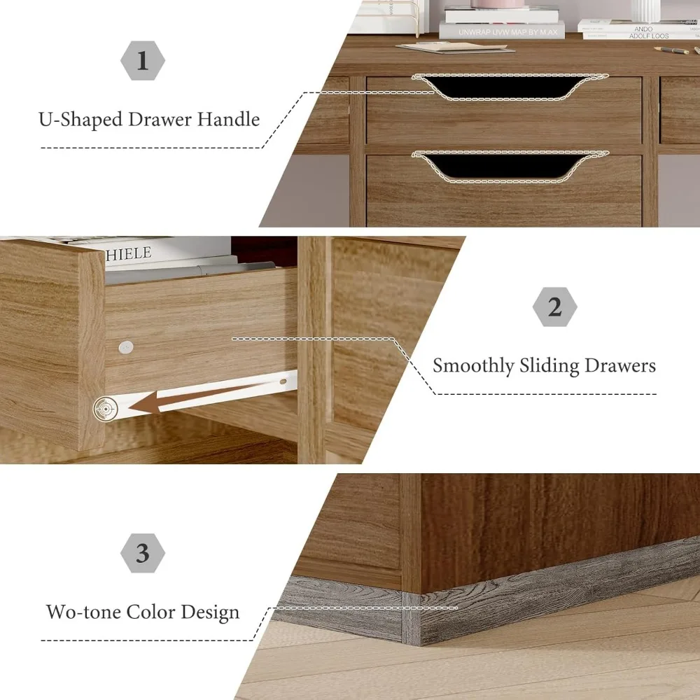 مكتب كمبيوتر مزدوج الشخص بطول إضافي 78 بوصة مع 5 أدراج لمساحة العمل المشتركة والتخزين #6