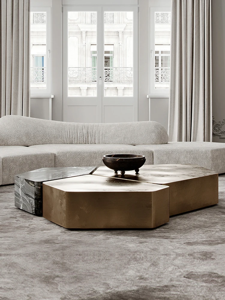 Creative geometric light luxury coffee table, living room, home stainless steel marble small apartment, simple low table