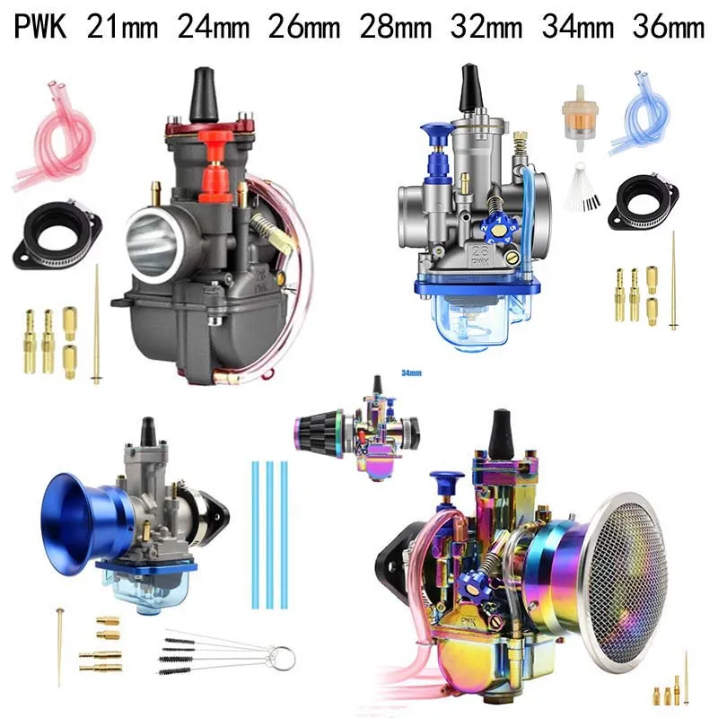 SNOR Motorcycle Racing Carburetor Set PWK 21 24 26 28 30 32 34mm Flat Slide Colorful Vergaser For Keihin 50-250cc Dirt Bike