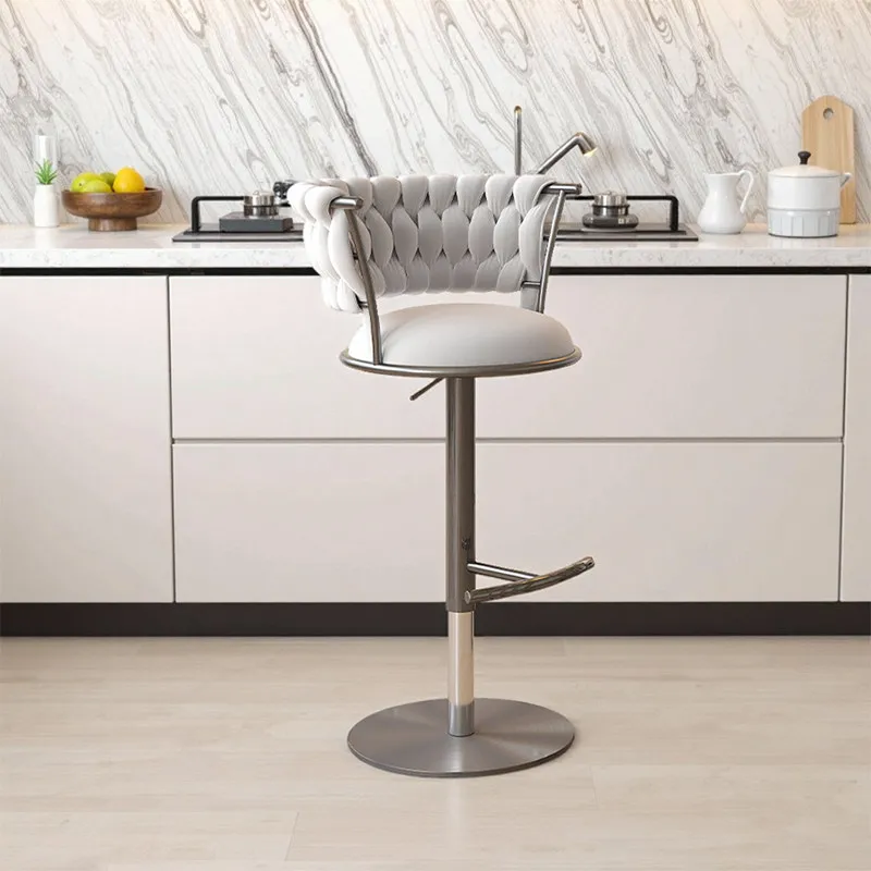 Italian Style Bar Stools Back Gray Minimalist Modern Designer Bar Stool High Stool Stainless Steel Banqueta Kitchen Furniture