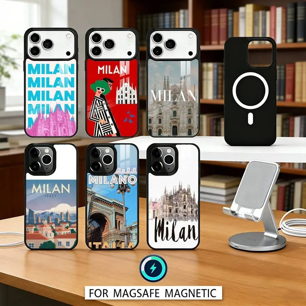 

Milan city Phone Case Magnetic For iPhone17 16 15 14 13 12 Pro Max For Magsafe Wireless Charging Cover