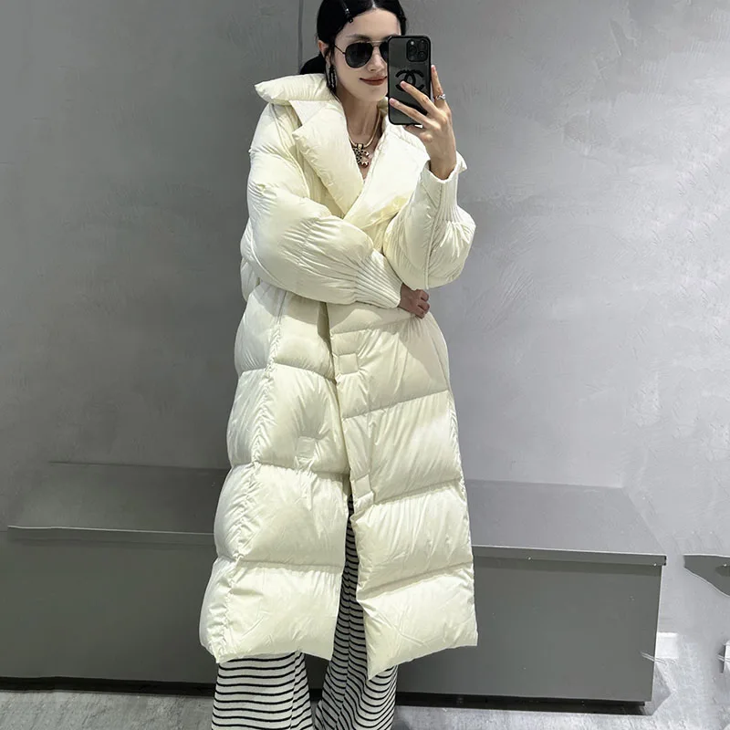 Female Overcoat 2024 New Loose Fashion Women Down Jacket Winter Warm Lapel White Duck Down High Quality Women Down Jacket H130