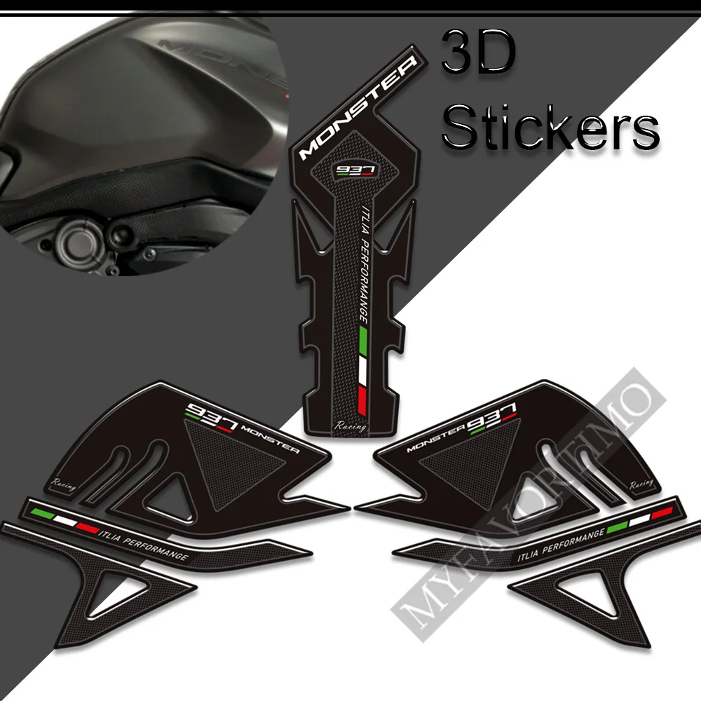 Motorcycle For Ducati Monster 937 Decals Tank Pad Grips Gas Fuel Oil Kit Knee Fairing Fender Protection 3D Stickers 2021 2022
