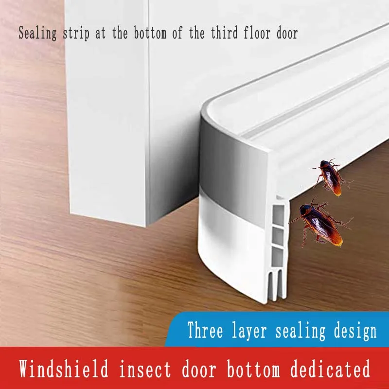 1M Rubber Door Bottom Weatherstripping Triple Soundproof Design For Frameless Sliding Doors Cabinets Closets Shower Rooms