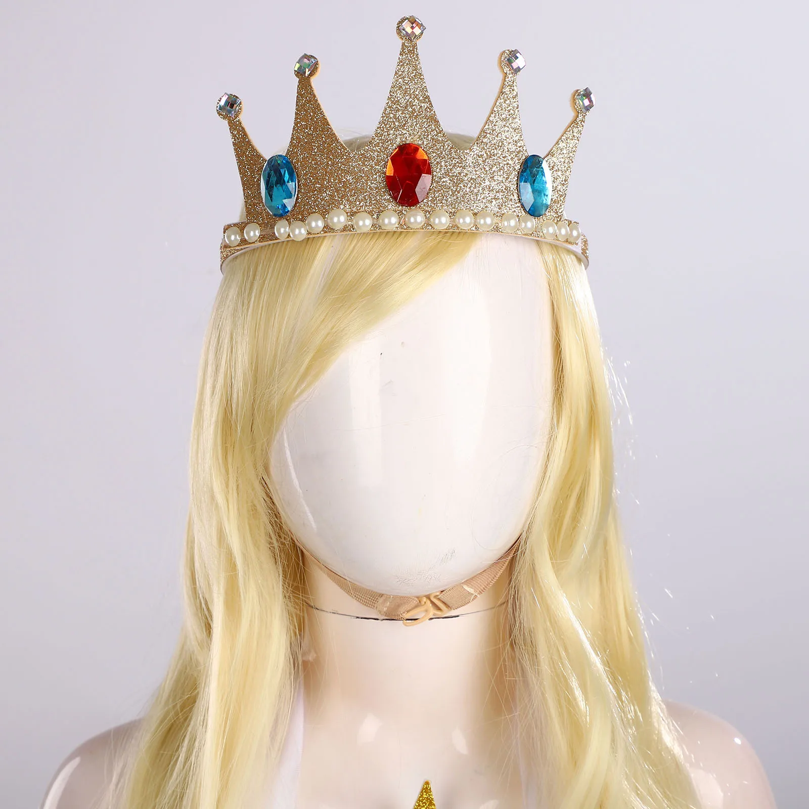 Royal Regal Queen Princess Dress Up Props Girls Gem Crown pelucas de pelo largo y rizado, varita de estrella, pendientes, conjunto de guantes, accesorio de disfraz