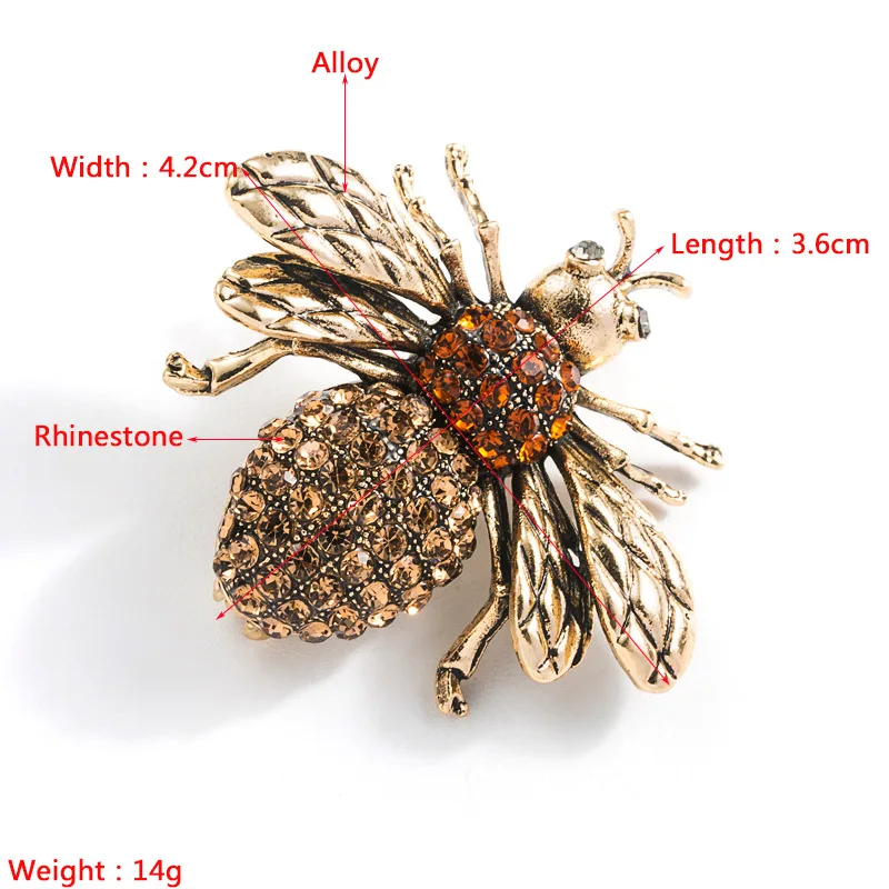 SKEDS Vintage Exquisite Bee Rhinestone Brooches For Women Fashion Shiny Insect Brooch Pin Cute Badges Clothing Suit Corsage