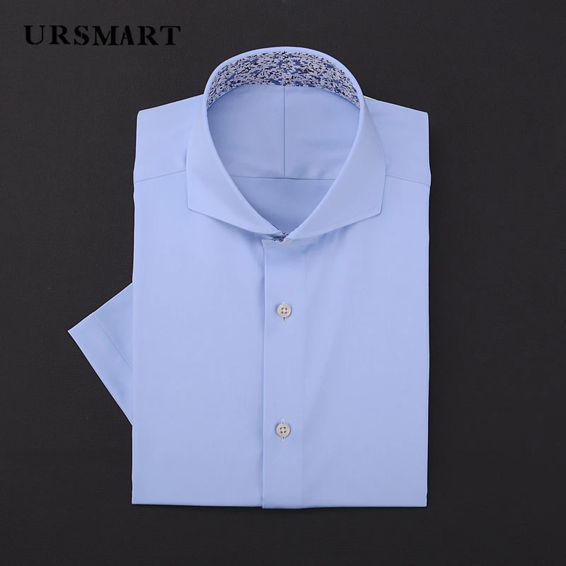 Men's Classic Windsor Collar Short-Sleeved Shirt - 100% Cotton Non-Iron Wrinkle-Resistant Slim Fit Custom White Design