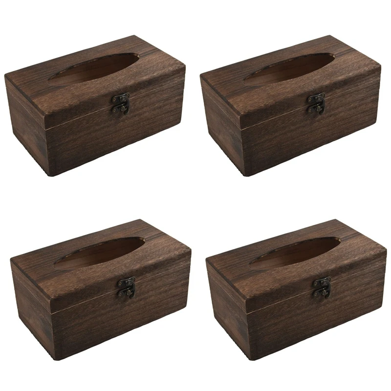 4PC Useful Wooden Retro Tissue Box Cover Paper Napkin Holder Case Home Car Decor