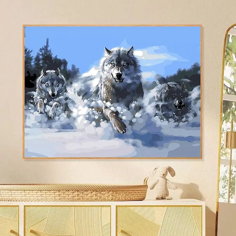 Painting By Numbers Wolf Oil Pictures For Adults DIY Craft Kits Frame On Canvas Acylic Paint Coloring By Numbers Decoration Art
