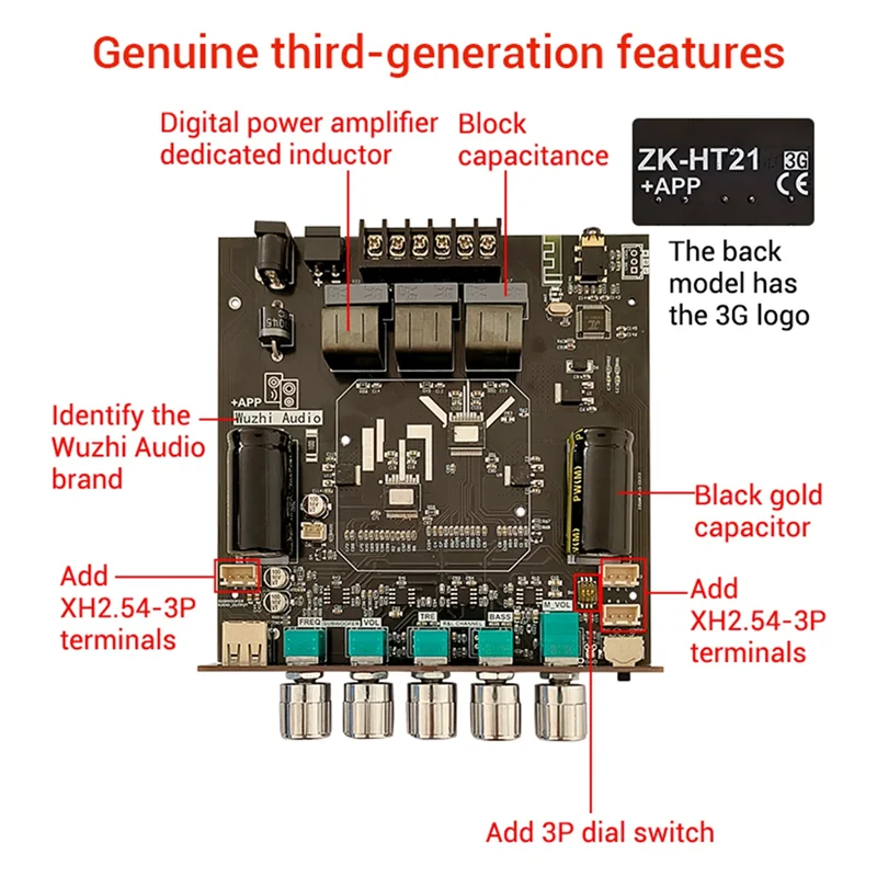 

A01F-ZK-HT21 Bluetooth Power Amplifier Board 2.1 Channel 2X160w+220W Subwoofer TDA7498E Digital Amplifier Module With Case