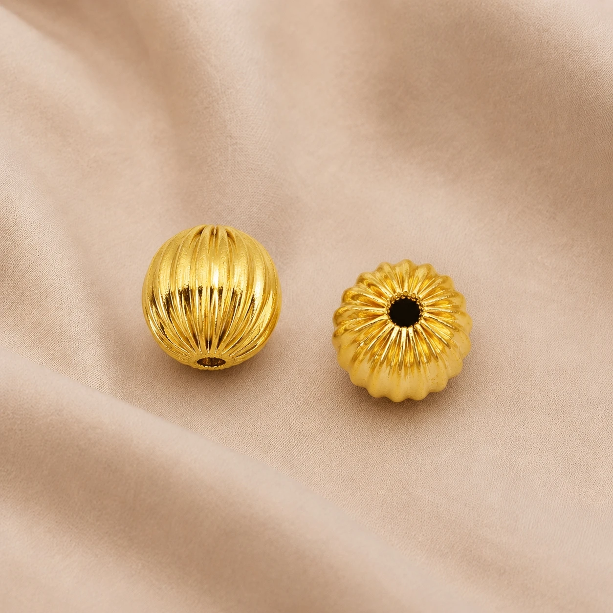 5 Stück 18K Gold Edelstahl Streifen-Abstandshalterperlen, vergoldete lose Perlenkappen-Anhänger für DIY-Nadelarbeiten, Schmuckherstellung, Armbänder – Detail 6