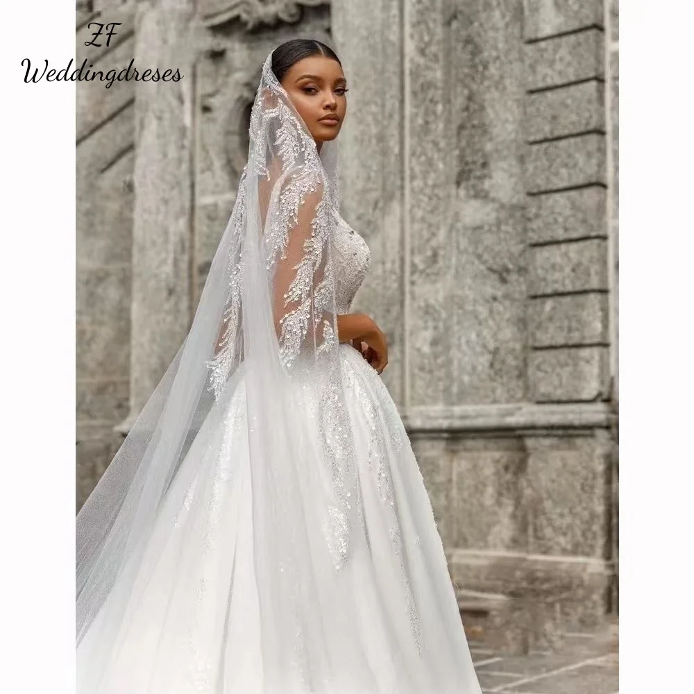 Customzied Shiny Sleeveless Robe de Wedding Dresses For Women Chic Beaded Bride Gown Princess Vestido de Noiva