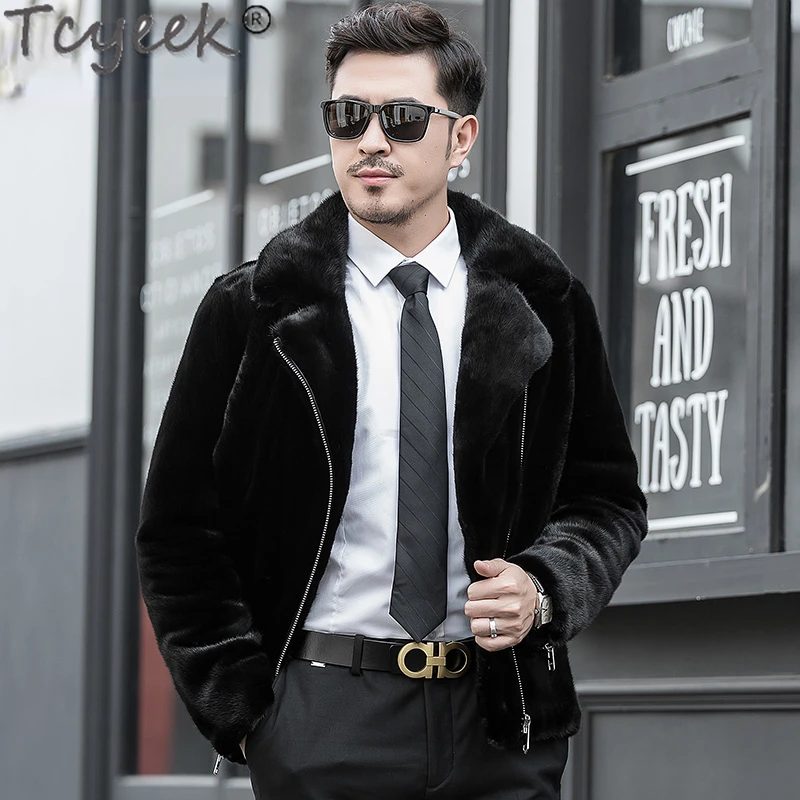 

Tcyeek Fashion Real Fur Jackets Man Clothing Casual Fur Male Coat Black Motocycle Jacket Winter Warm Natural Mink Fur Coats LM